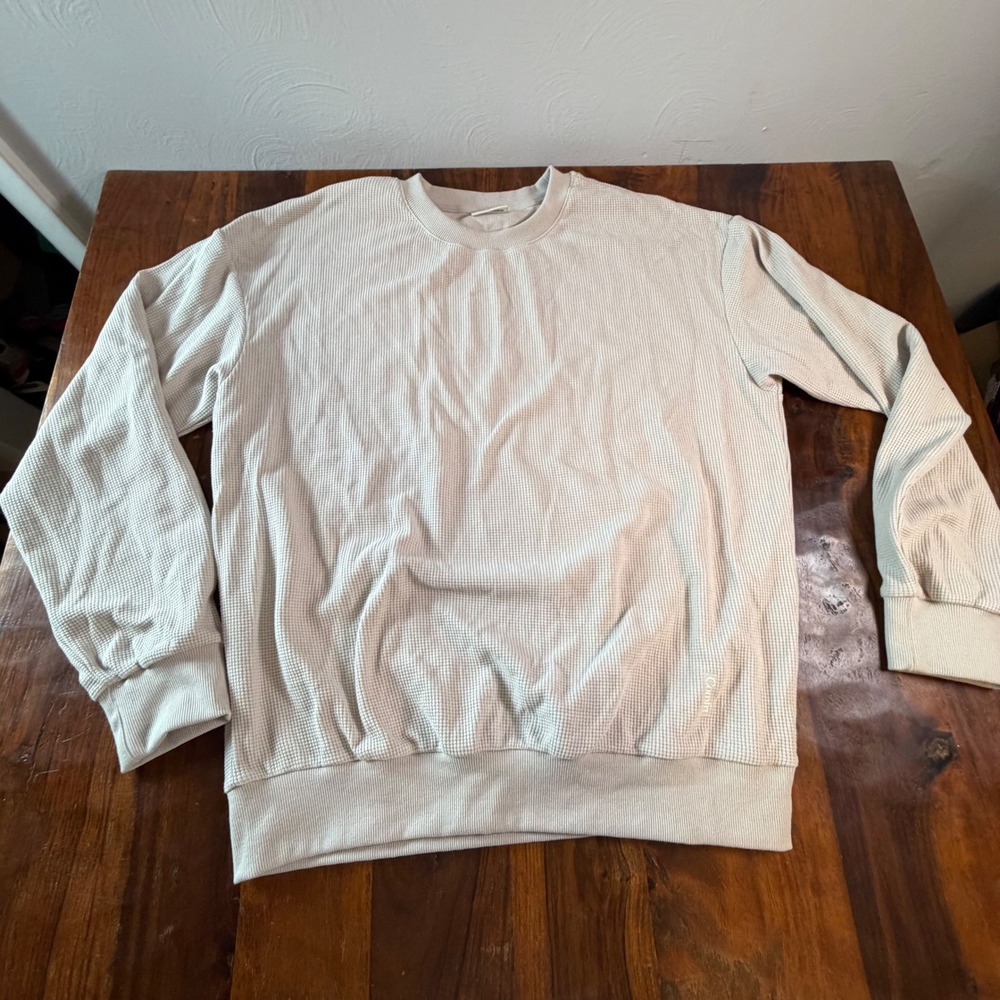 Comfrt Waffle Knit Crewneck Sweatshirt Light Beige Thermal Long Sleeve Large